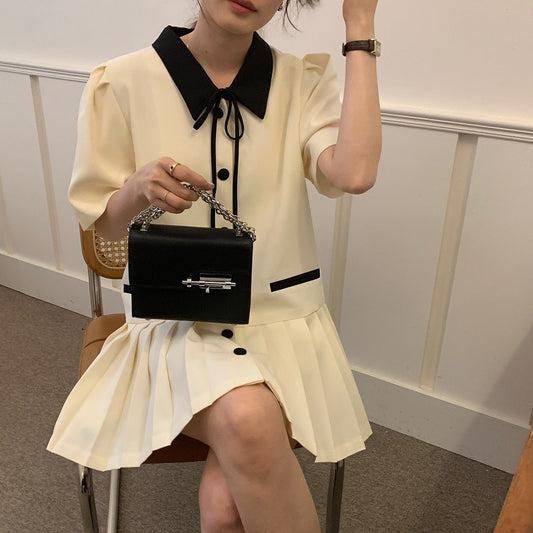 风露甜美 - 韩系减龄系带撞色百褶连衣裙 Korean-style Youthful Belted Color Block Pleated Dress