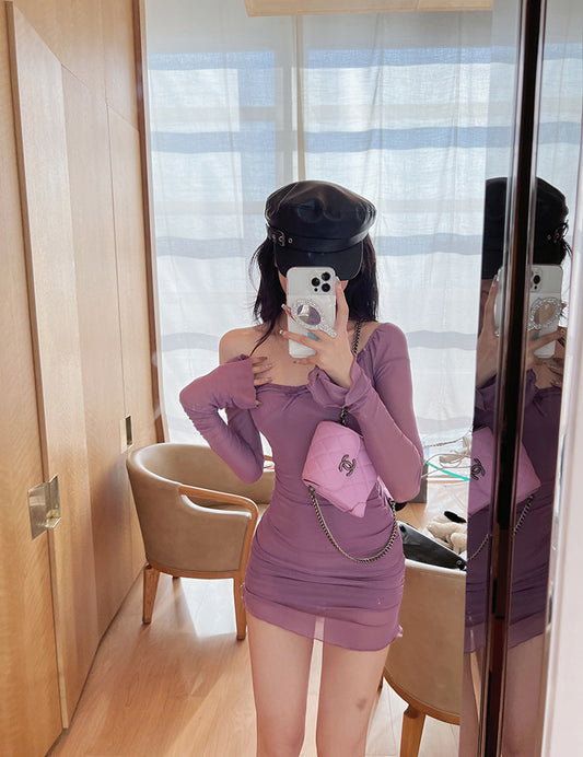 魅惑之美 - 纯欲性感网纱长袖包臀连衣裙 Enchanting Allure - Sheer Long Sleeve Bodycon Dress
