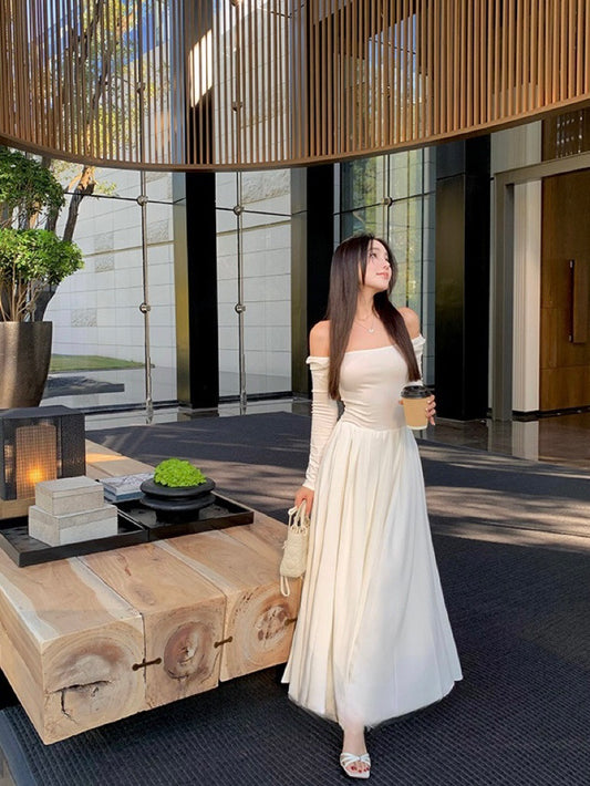 复刻优雅 - 韩系优雅长袖大裙摆连衣裙  Korean Inspired Elegant Long Sleeve Dress