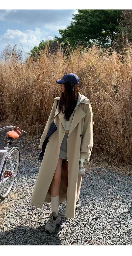 卡其华丽 - 秋季英伦风长款风衣外套 Autumn British Style Long Trench Coat