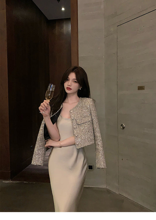 闪亮之潮 - 小香风名媛碎钻亮片长袖外套 Coco-Inspired Glamorous Long Sleeve Jacke
