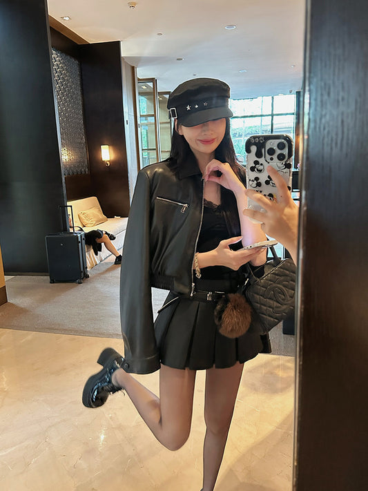 高雅皮羽 - 早秋高级感PU皮衣外套/半裙 Early Autumn High-End PU Leather Jacket/Skirt