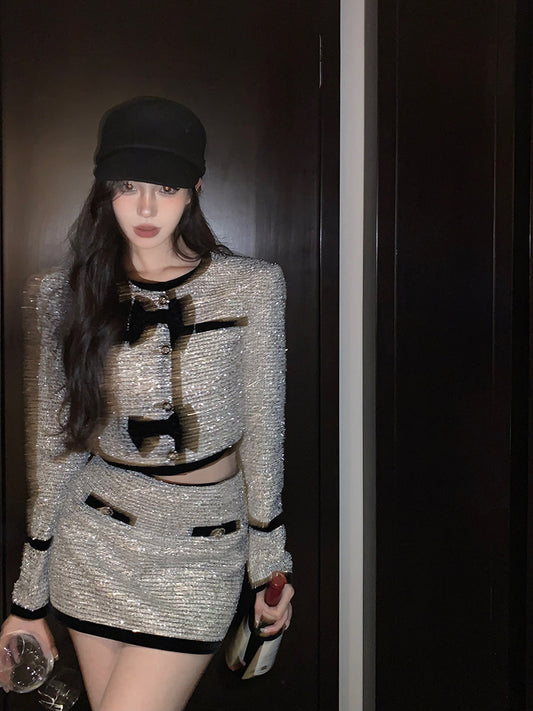 银香花影 - 御姐风小香风蝴蝶结外套上衣/半裙  Mature and Coco-Inspired Bow Jacket Top/Skirt