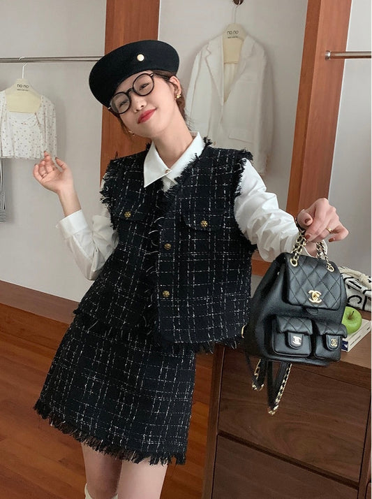 香风花纹 - 秋季小香风V领坎肩马甲/半身裙 Autumn Coco-Style V-neck Vest/Skirt