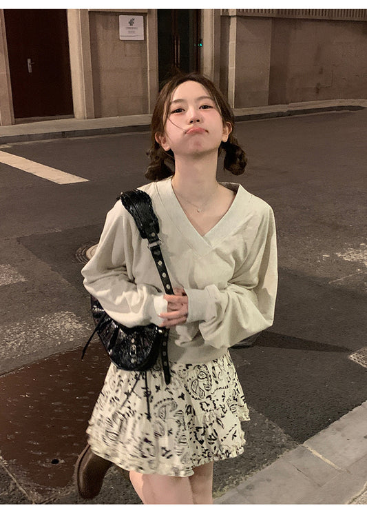 云端佳人 - 春季老钱风美式复古卫衣/半裙 Spring Vintage American Retro Sweatshirt/Skirt