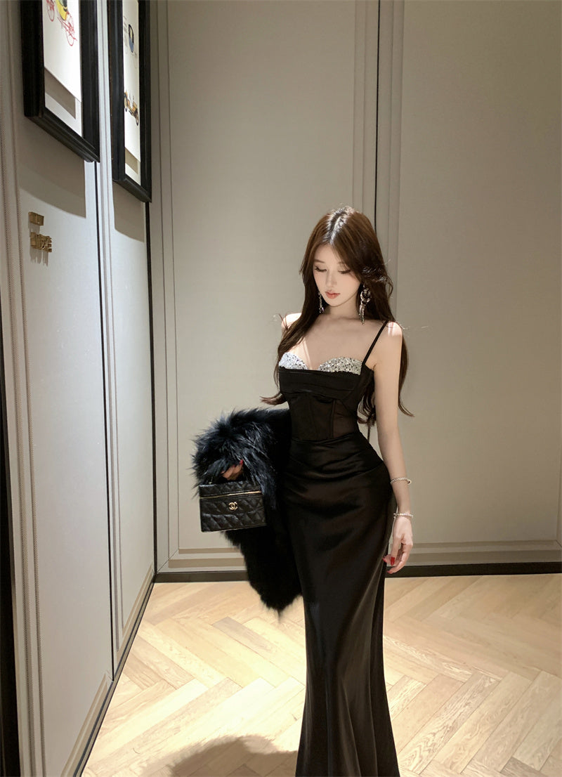 Ode to the Stars — Silver-Glitter Strapless Black Gown