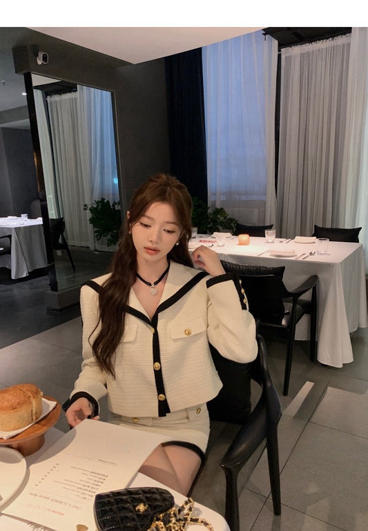 MIU系海军领 - 时髦个性名媛翻领长袖上衣/半裙 Stylish and Sophisticated Collared Long-Sleeve Top/Skirt