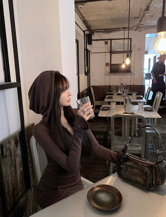 钟情仙境 -空气感褶皱长袖连帽连衣裙 Airy Pleated Long Sleeve Hooded Dress