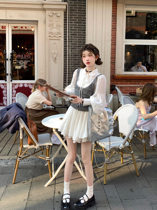 雪雾神女 - 重工宫廷感灯笼袖系带连衣裙 Heavy-Duty Lantern Sleeve Tie-Waist Dress