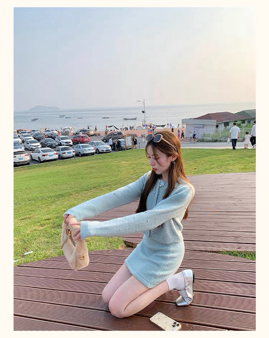薄荷马卡龙 - 钉钻小洋装针织毛衣开衫/半裙 Studded blazer-style knitted cardigan/Skirt