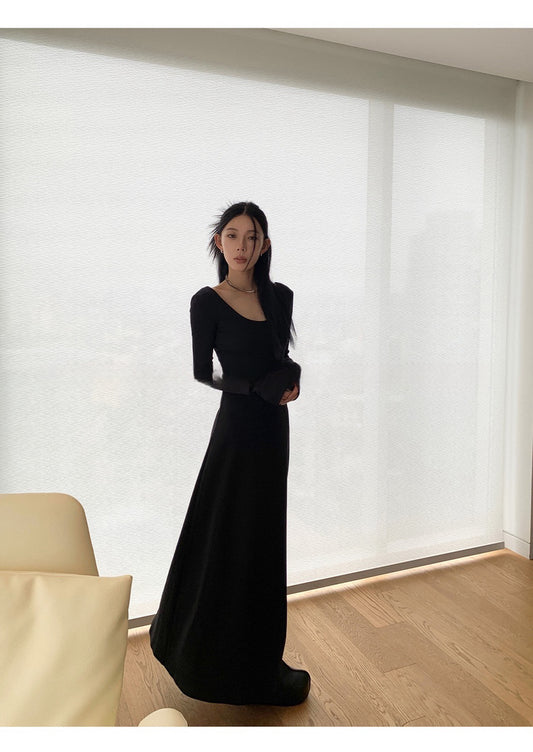 鱼雪妍风 - 秋季收腰鱼骨长袖连衣裙 Fishbone Waist-Defined Long Sleeve Dress