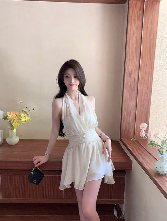 丝缦流云 - 夏季气质无袖收腰挂脖连衣裙 Summer Chic Sleeveless Waist-Cinching Halter Dress