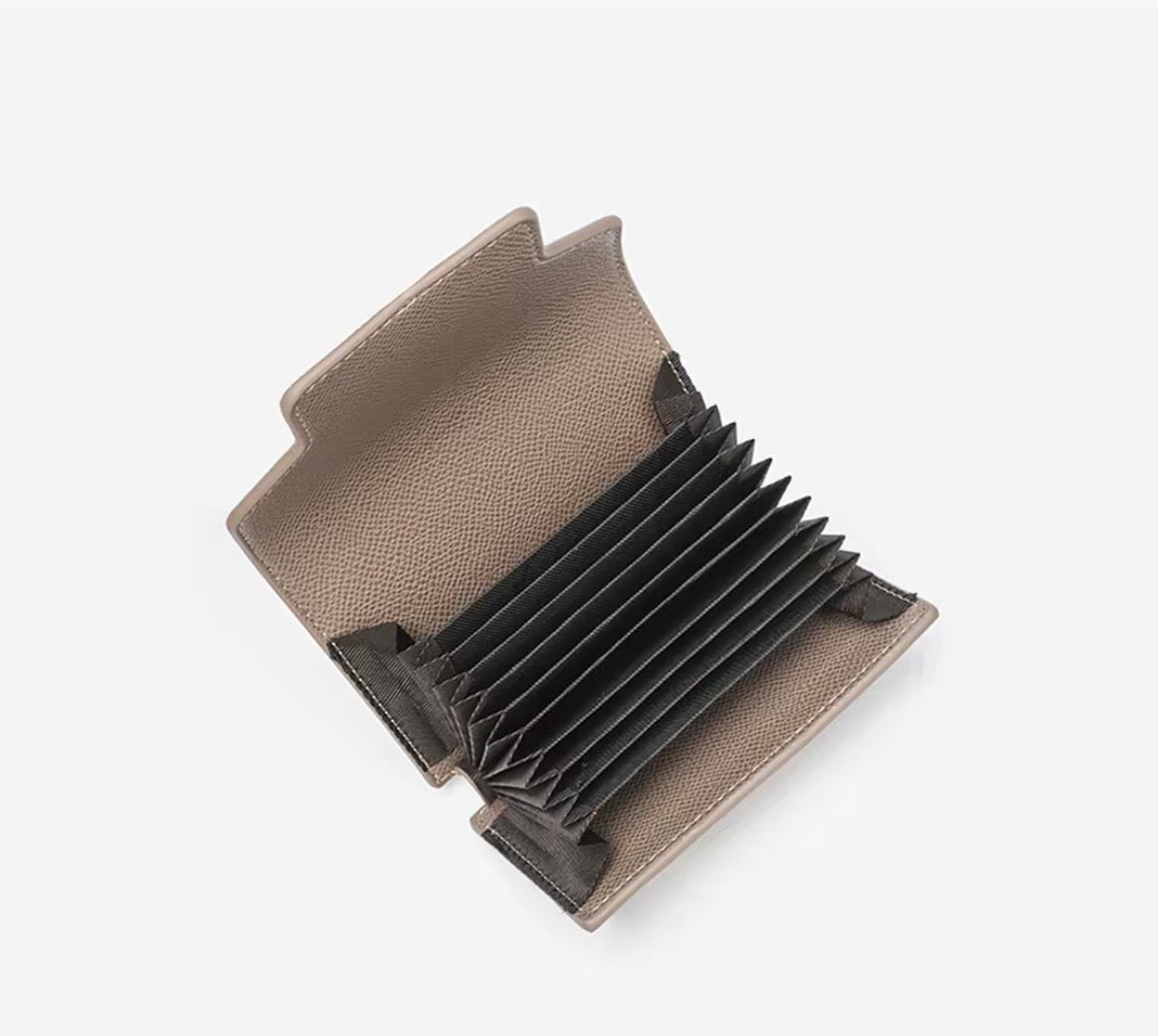 Iconic Duo Premium Lychee Grain Leather Card Holder — Grey