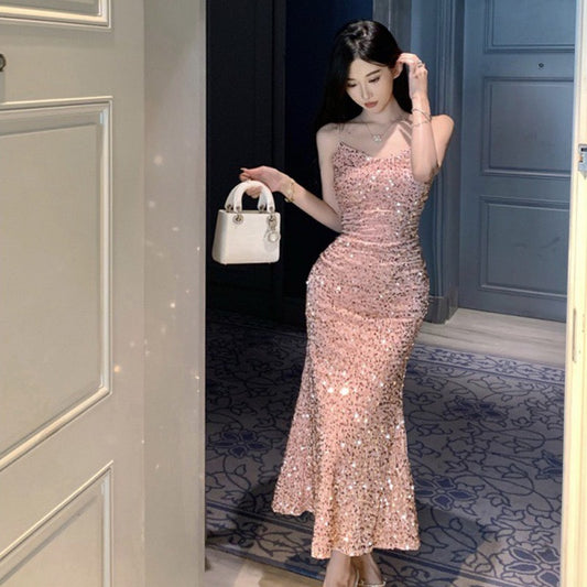 闪亮纱梦 - 法式名媛露背丝绒连衣裙  French Aristocrat Open-Back Velvet Dress