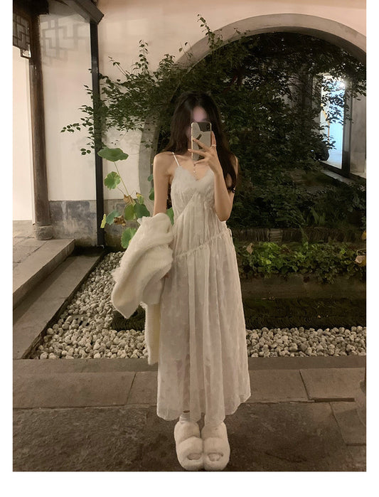 冷情感 - 秋季仙气毛边吊带连衣裙/开衫 Autumn Ethereal Fringed Spaghetti Strap Dress/Cardigan