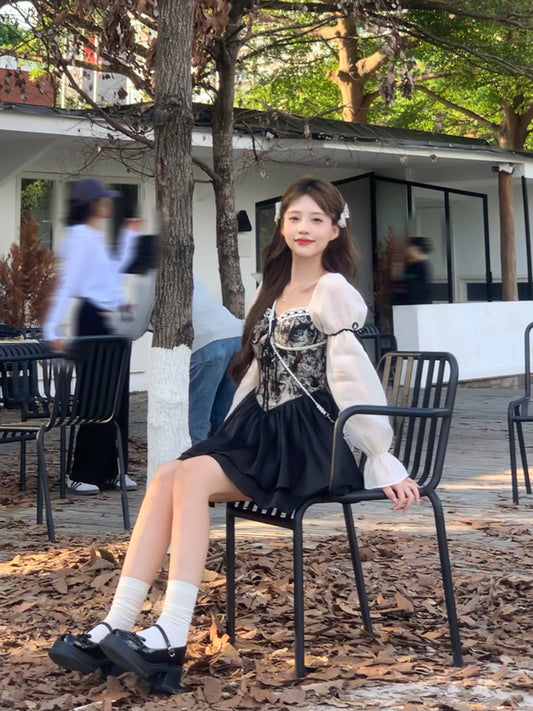 哈基米 - 秋季法式长袖拼接连衣裙 Autumn French Long Sleeve Spliced Dress