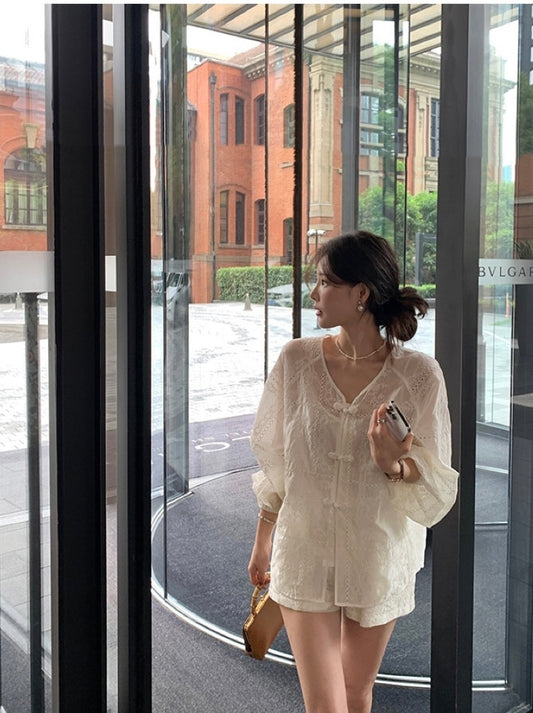 南笙梦 - 中式国风天丝盘扣上衣/短裤 Traditional Chinese Tencel Buttoned Shirt/Shorts