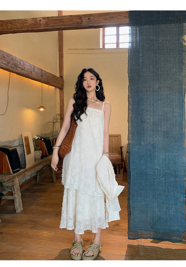 仙裳白织 - 法式提花镂空吊带连衣裙/外套 French Brocade Hollow-Out Camisole Dress/Outwear