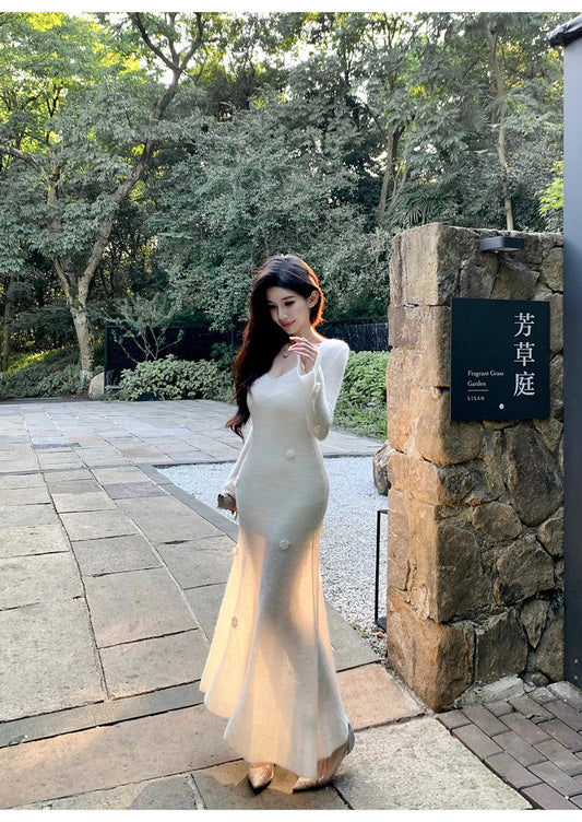 人鱼传说 - 重工钩花半透针织连衣裙 Heavy Crochet Semi-Sheer Knit Dress