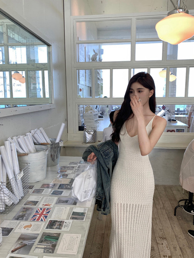 仙梦白纱 - 纯欲气质针织吊带连衣裙 Pure Desire Elegant Knit Spaghetti Strap Dress