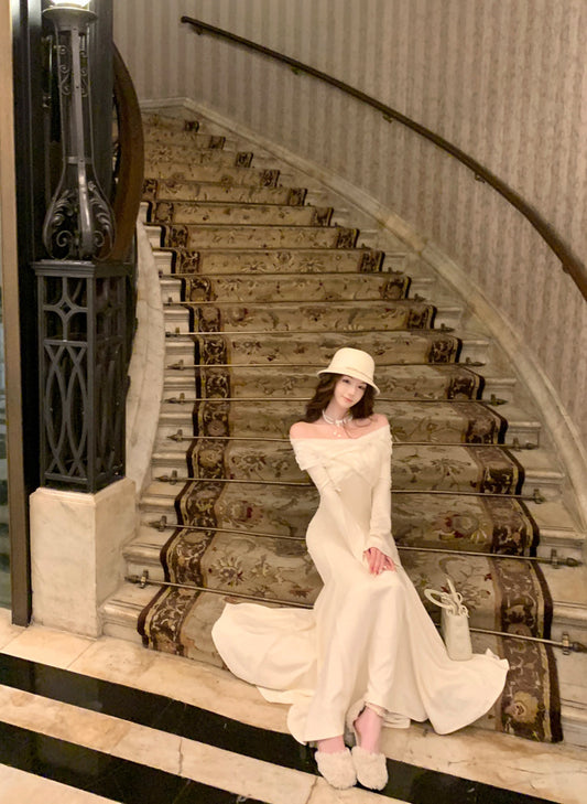 钻石晚宴 - 法式刺绣鱼长袖尾连衣裙 French Embroidery Long Sleeve Fish-Tail Dress
