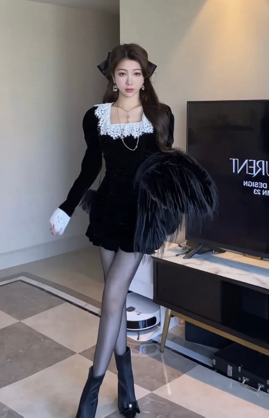 黛丽丝千金 - 时尚法式蕾丝拼接连衣裙 Fashionable French Lace Spliced Dress
