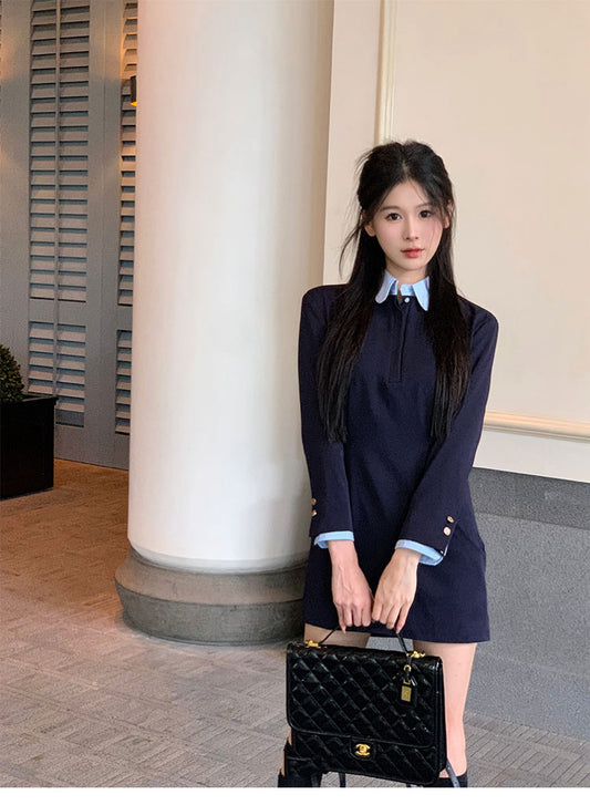 京都日记 - 设计感收腰假两件西装连衣裙 Stylish Waist-Cinched Faux Two-Piece Suit Dress
