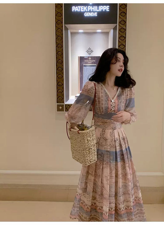 高定盛夏 - 法式茶歇度假风长袖连衣裙 French Tea Party Style Long Sleeve Resort Dress