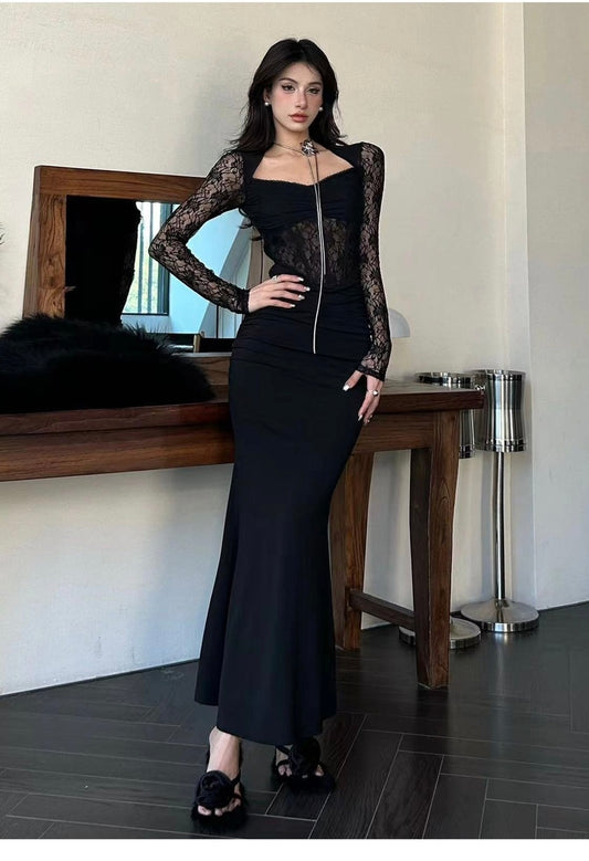 雅影倾城 - 性感蕾丝V领鱼尾包臀连衣裙 雅影倾城 Sexy Lace V-Neck Mermaid Bodycon Dress