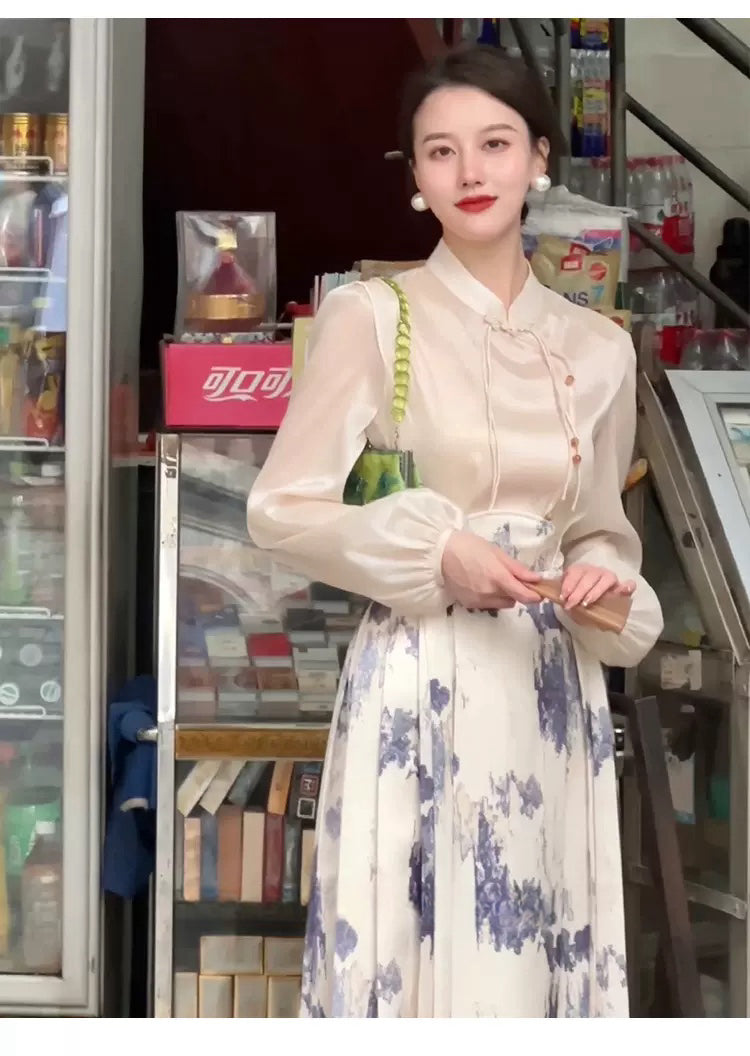 如梦令 - 新中式盘扣长袖衬衫/马面半裙 Modern Chinese Disc Button Long Sleeve Shirt/Skirt