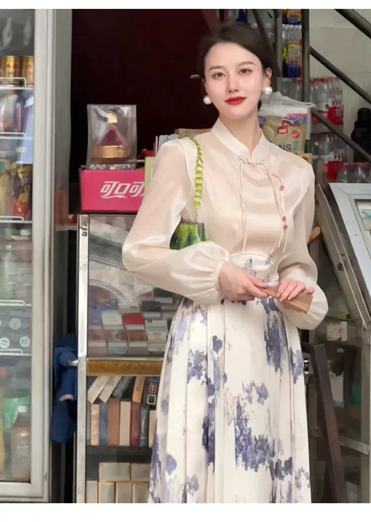 如梦令 - 新中式盘扣长袖衬衫/马面半裙 Modern Chinese Disc Button Long Sleeve Shirt/Skirt