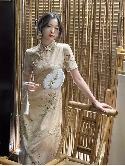 南柯 - 新中式收腰雪纺短袖连衣裙 Modern Chinese Style Short Sleeve Dress