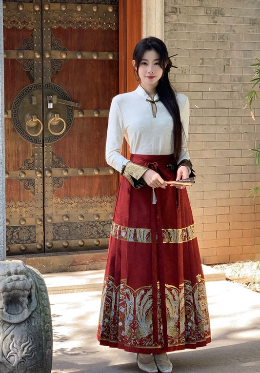 云之羽 - 新中式复古鎏金丝烫提花上衣/马面裙 Modern Chinese Vintage Gold-Threaded Jacquard Top/Skirt