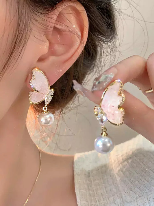 晶蝶珍珠 - 超仙银河精灵小蝴蝶耳环 Super Fairy Galaxy Elf Butterfly Earrings