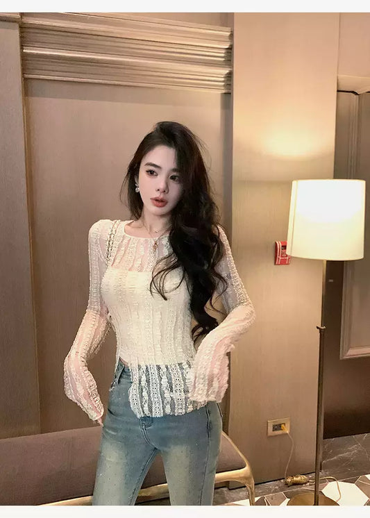 雅丽轻纱 春季设计感长袖蕾丝上衣 Spring Design Long-Sleeve Lace Top