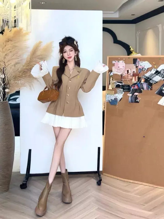 塞浦斯西装 - 高级感气质收腰百褶西装裙 Elegant Tailored Waist Pleated Blazer Dress