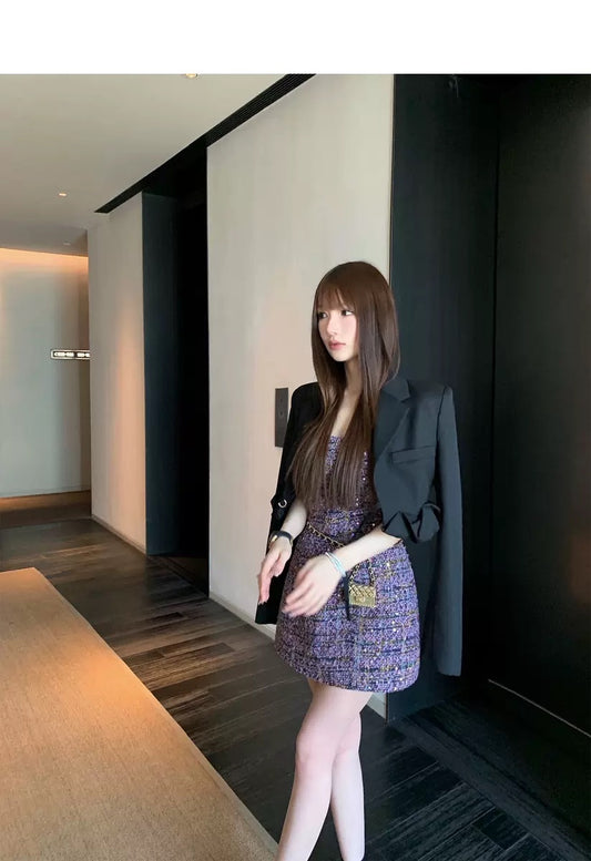 名媛气质 独家小亮片小香风吊带连衣裙 Exclusive Chanel-Inspired Spaghetti Strap Dress