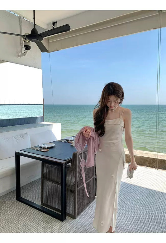 雅致倾城 法式修身立体花朵吊带连衣裙 French-Style Slim-Fit Dress