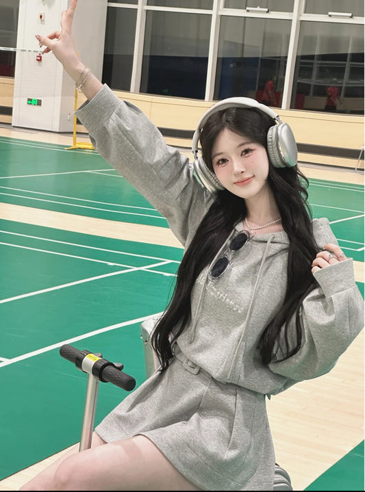 韩国校园 时尚休闲收腰长袖卫衣连衣裙 Fashionable Casua Sweatshirt Dress