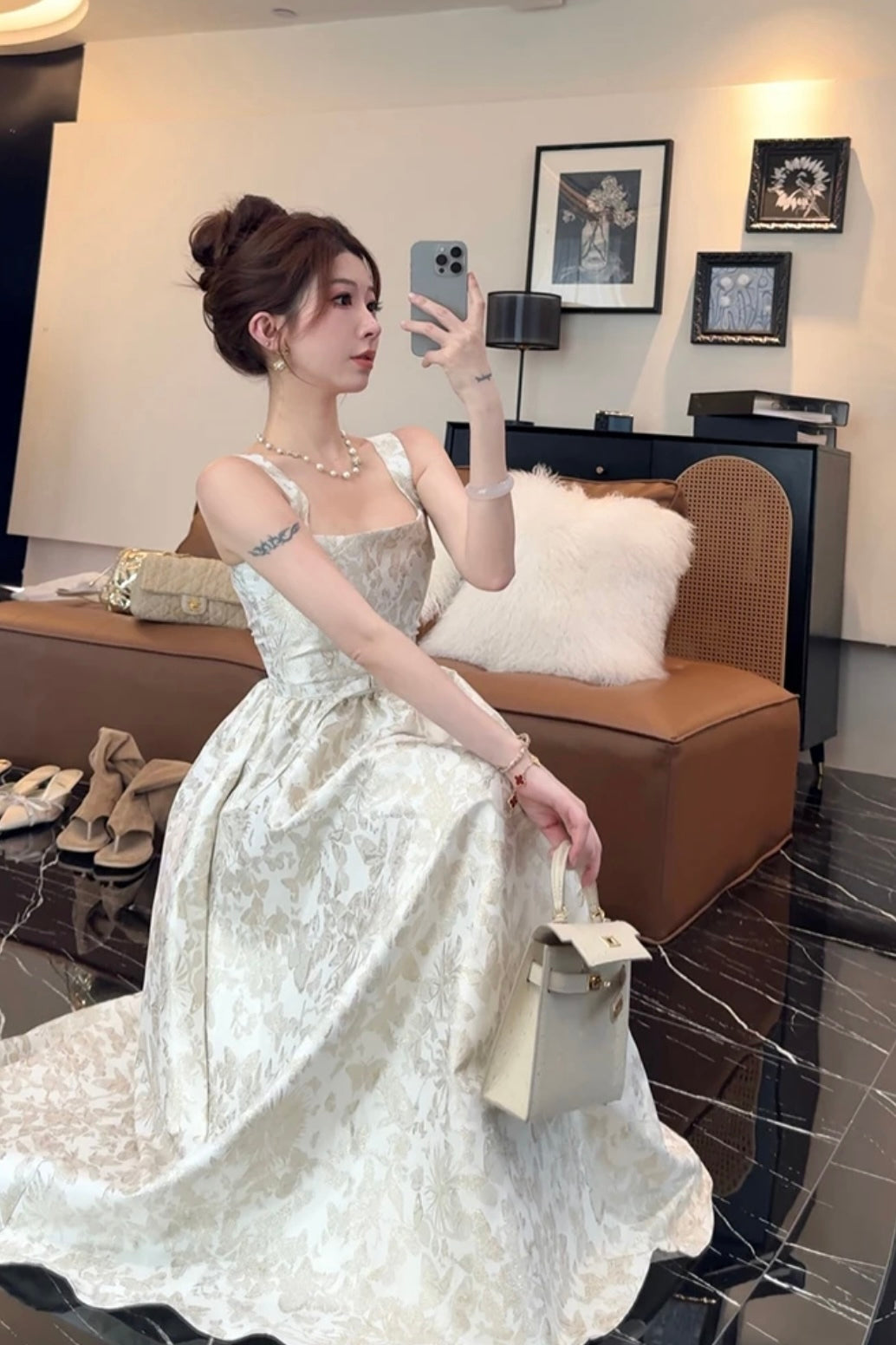 伊蒂丝千金 法式高级感提花吊带连衣裙 French-style Jacquard Suspender Dress