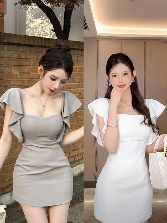 首尔街头 纯欲风小飞袖收腰连衣裙 Flutter Sleeve Waist-Cinching Dress