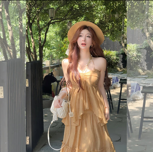 鸢尾香调 挂脖系带蓬蓬吊带上衣/半身裙 Iris Scent Halter Tie Puffy Spaghetti Strap Top/Skirt