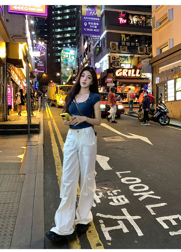 随性而为 四色浮雕显瘦短款上衣 Four-Color Embossed Slim-Fit Crop Top
