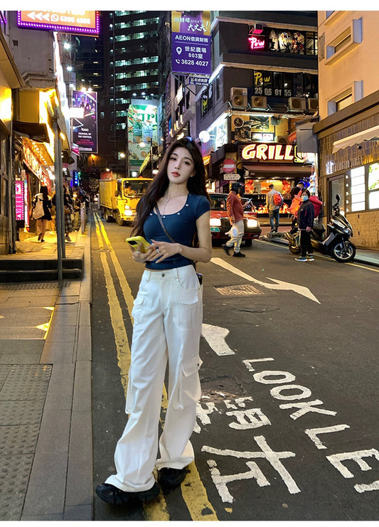 随性而为 四色浮雕显瘦短款上衣 Four-Color Embossed Slim-Fit Crop Top