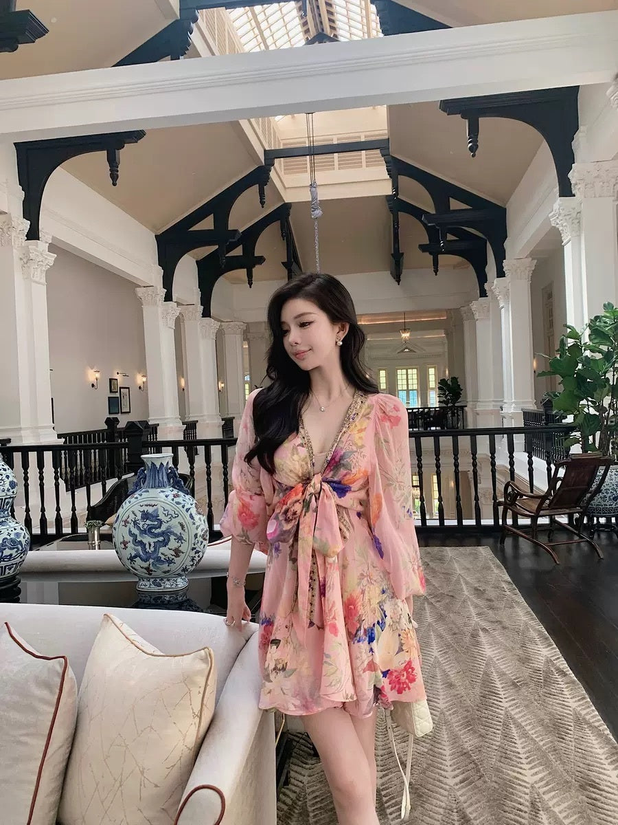 大户人家 贵妇慵懒网纱V领连衣裙/吊带 Aristocratic lady's lazy mesh V-neck dress/camisole