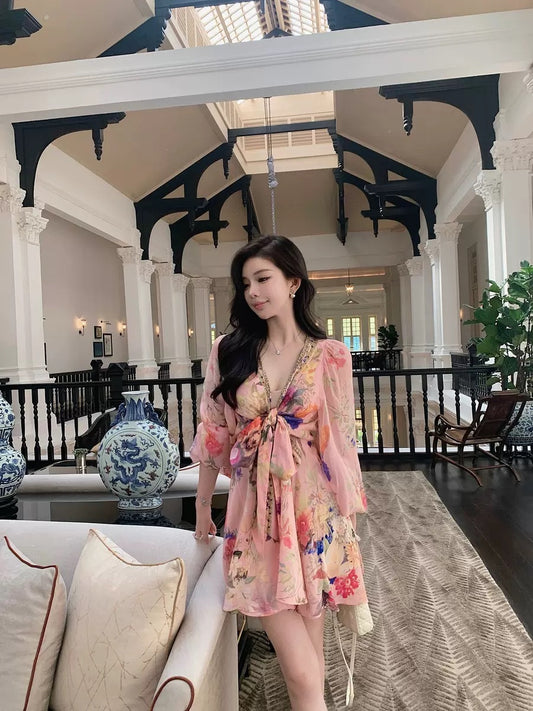 大户人家 贵妇慵懒网纱V领连衣裙/吊带 Aristocratic lady's lazy mesh V-neck dress/camisole