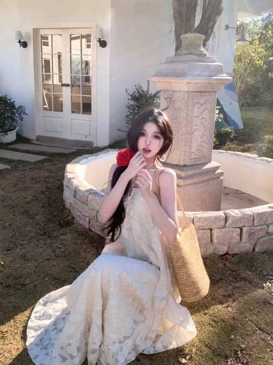 你听岛语 度假风超仙挂脖露背连衣裙 Vacation Style Halter Backless Dress