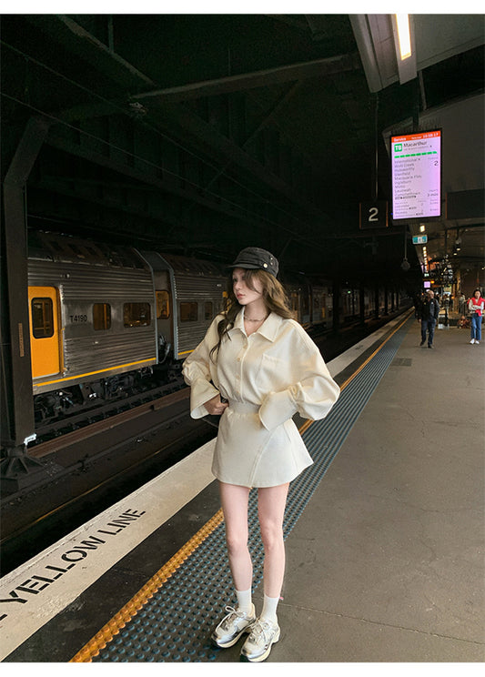 独宠Chill 小众三色翻领长袖上衣/短裙 Niche Three-Color Collared Long Sleeve Top/Skirt