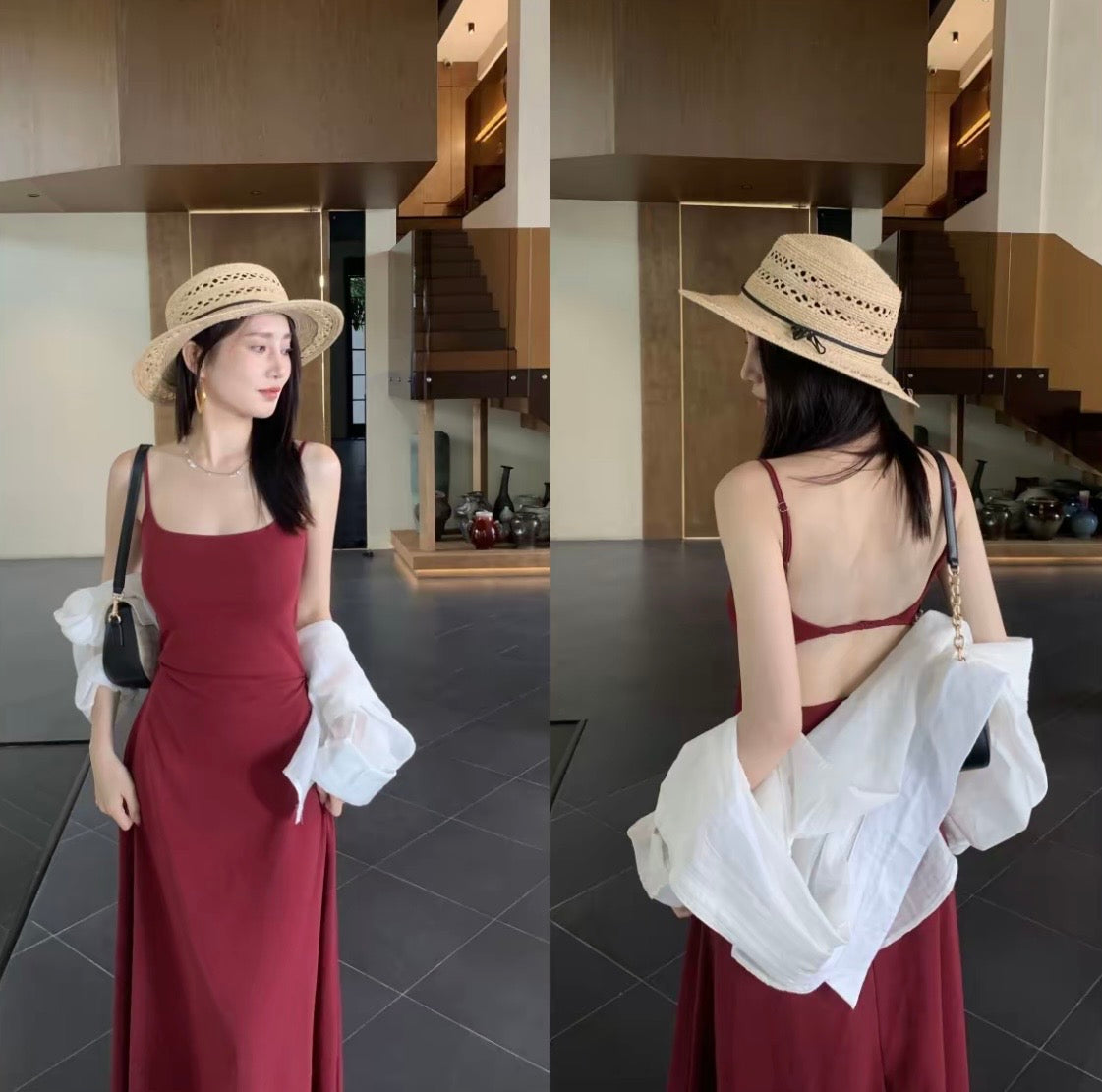 氛围露背 带胸垫露背吊带连衣裙 Atmosphere Backless Cami Dress with Built-in Pads