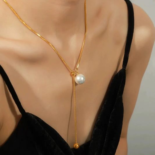 落霞月光 铜镀真金珍珠可调节项链 Sunset Glow Moonlight Adjustable Pearl Necklace with Gold-Plated Copper
